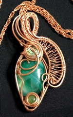 teardrop green striated agate with jade bead pendant